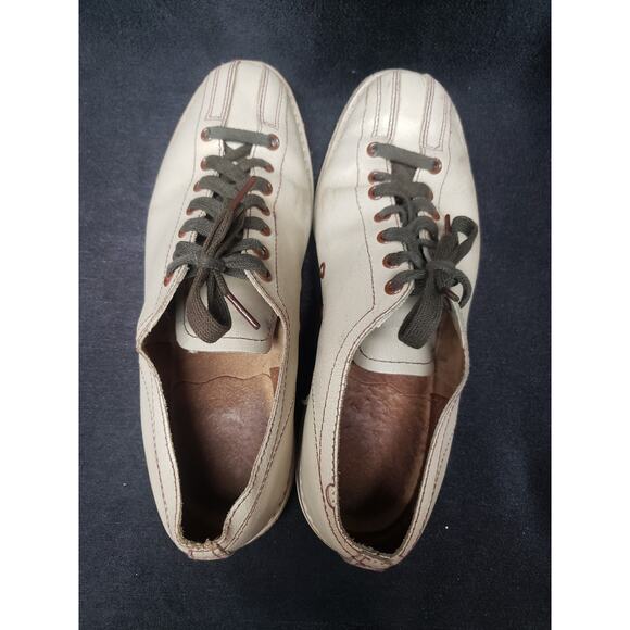 Vintage Brunswick Tan Leather Brown Grommets Split Toe Bowling Shoes Travel Bag - Picture 7 of 14